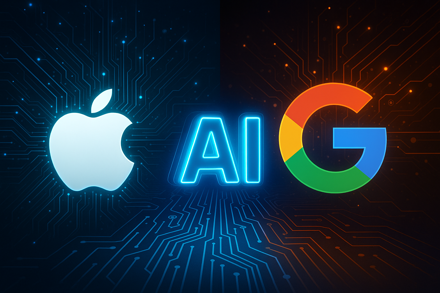 Illustration comparing Apple with Microsoft and Meta in the artificial intelligence industry.