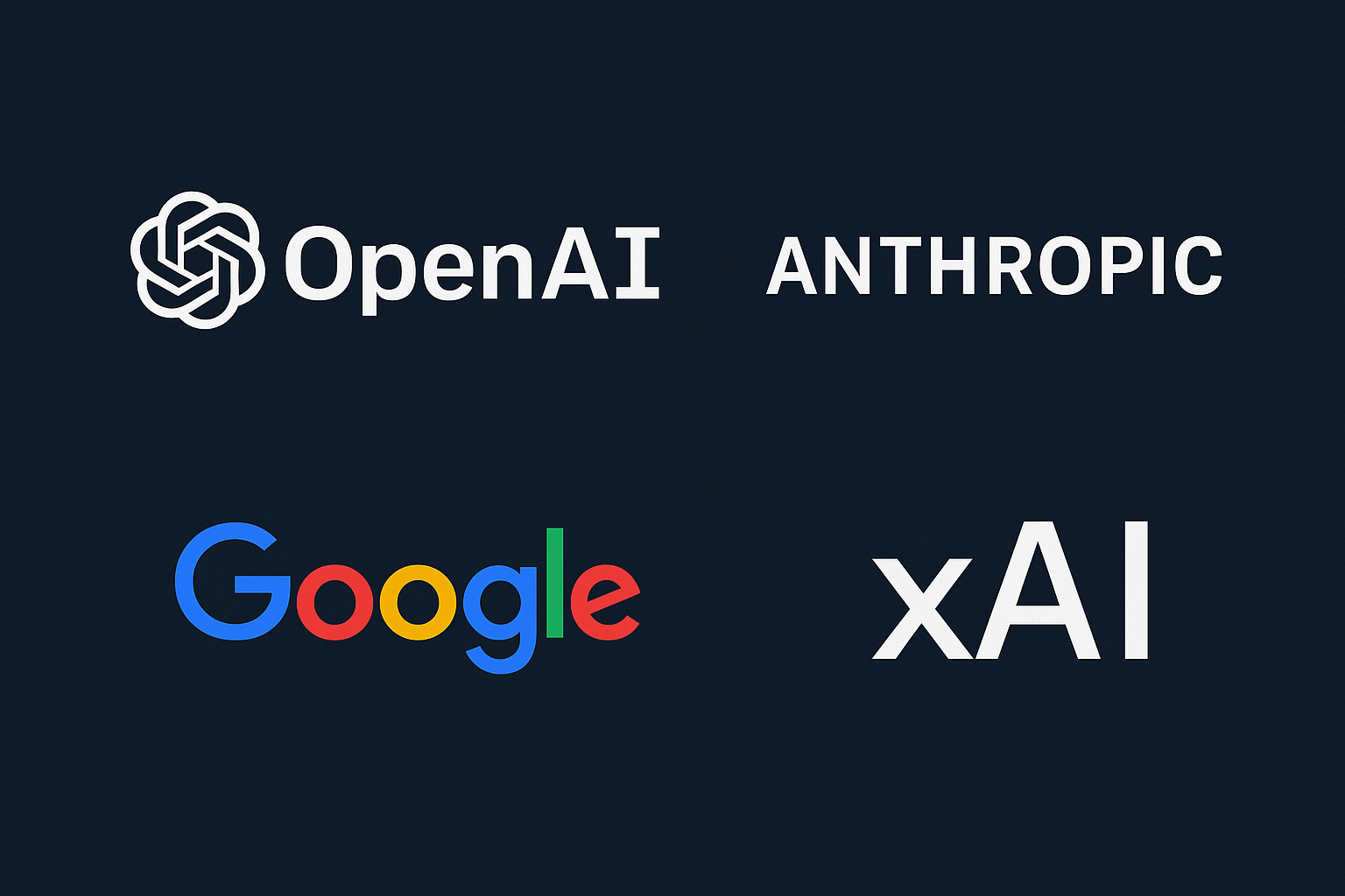 "The Titans of AI: OpenAI, Anthropic, Google, and xAI—leading the race for artificial intelligence dominance."